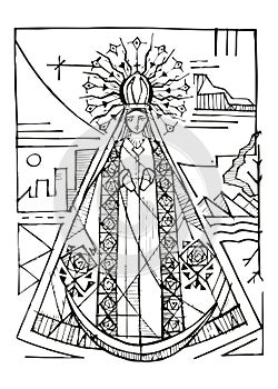 Hand drawn illustration of Virgen del Roble photo