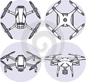 Hand drawn vector illustration of drones.