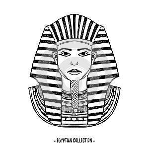 Hand drawn vector illustration - Egyptian collection. The pharaon of ancient Egypt, Tutankhamen. Perfect for photo