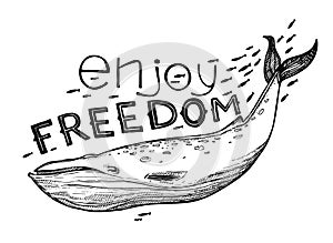 Hand-drawn vector illustration - Enjoy FREEDOM. Lettering