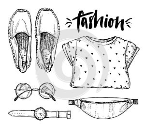 Hand drawn vector illustration - fashion accessories.