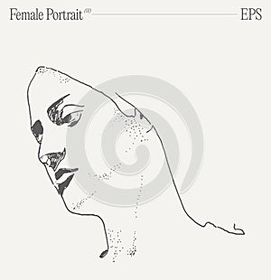 Hand drawn vector illustration of a female portrait. Silhouette of beautiful girl. Isolated sketch.