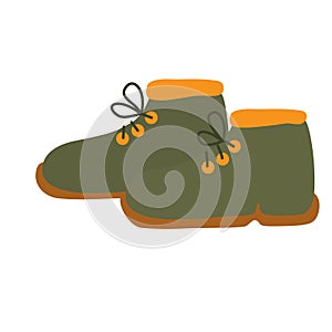 Hand drawn vector illustration of green hiking boots.