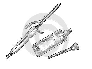 Hand-drawn vector illustration - hairdresser tools