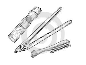 Hand-drawn vector illustration - hairdresser tools