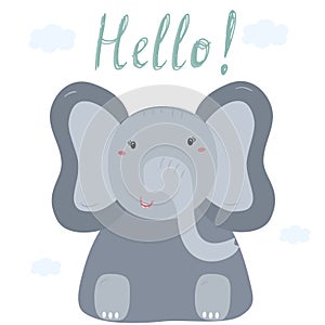 Hand drawn vector illustration Happy elephant vector card