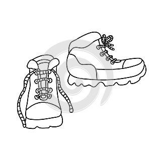 Hand drawn vector illustration of hiking boots in doodle style