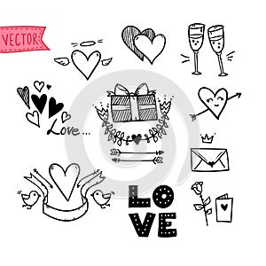 Hand-drawn vector illustration - I love you doodle icon set