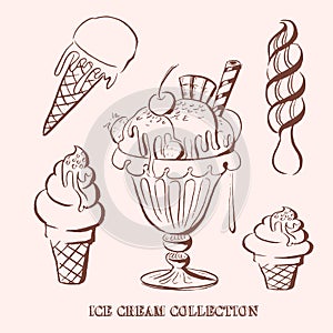 Hand drawn vector illustration of ice cream collection.