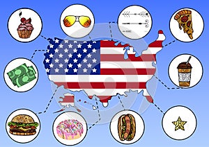 Hand drawn vector illustration of infographic elements of USA