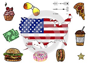 Hand drawn vector illustration of infographic elements of USA