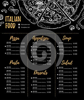 Hand drawn vector illustration - Italian menu. Pasta and Pizza.