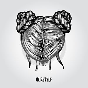 Hand drawn vector illustration - ladies fashion hairstyle. Beaut