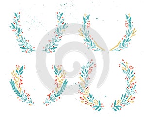 Hand drawn vector illustration - Laurels and wreaths. photo