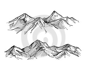 Hand drawn vector illustration - mountains. Sketch style