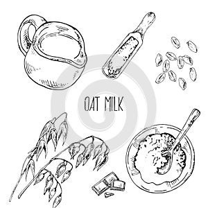 Hand drawn vector illustration of oat milk