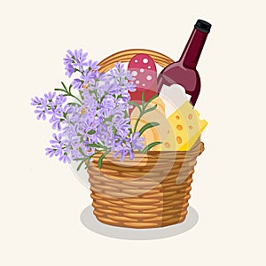 Hand drawn vector illustration of a picnic basket