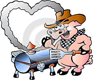 Illustration of an Pig making BBQ photo