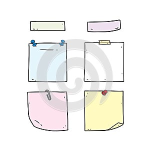 Hand drawn vector illustration of post it notes set