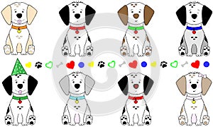 Hand drawn vector illustration of puppy dog, sitting down, with collar and pawprint symbol photo
