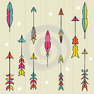 Hand drawn vector illustration. Seamless pattern with tribal arrows. Perfect for wallpapers, greeting cards, blogs, web