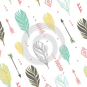 Hand drawn vector illustration. Seamless pattern with tribal arrows on white background. Perfect for wallpapers