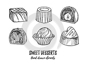 Hand drawn vector illustration - set of chocolate candies with w