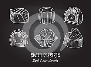 Hand drawn vector illustration - set of chocolate candies with w