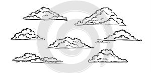 Hand drawn vector illustration - Set of clouds. Vintage engraved