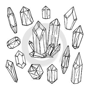 Hand drawn vector illustration - Set of geometric crystals