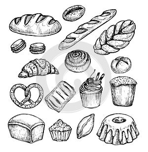 Hand drawn vector illustration - Set with sweet and dessert