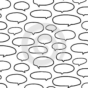 Hand drawn vector illustration of speech bubbles pattern on white background.Empty word bubble