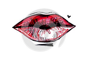 Hand drawn vector illustration - Sweet lips. Female red lips iso
