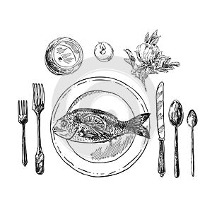 Hand drawn vector illustration table setting