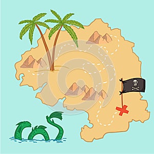 Hand drawn vector illustration - treasure map and design element