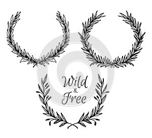 Hand drawn vector illustration. Vintage decorative laurel wreath