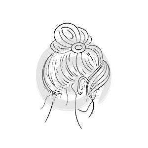Hand drawn vector illustration of a young woman with a topknot photo