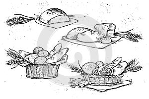 Hand drawn vector illustrations - Bakery shop. Grocery store.