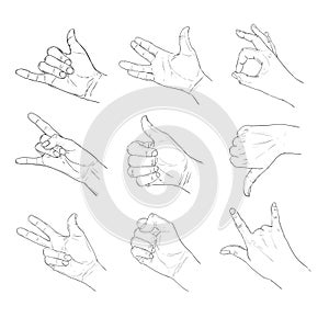 Hand drawn vector illustrations. Collection of Hands