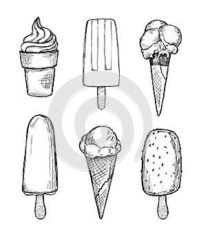 Hand drawn vector illustrations - Collection of ice cream and ge