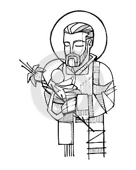 Saint Joseph and baby Jesus ink illustration photo