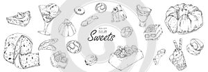 Hand drawn vector italian dessert, sweets set