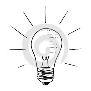 Hand drawn Vector light bulb icon with concept of idea isolated on white background