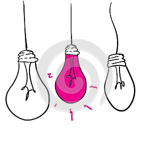 Hand drawn Vector light bulb icons with concept of idea vector illustration