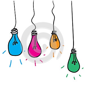 Hand drawn Vector light bulb icons with concept of idea vector illustration