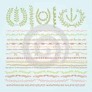 Hand-drawn vector line border set, design element