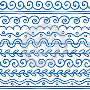 Hand drawn vector line border set and scribble design element.