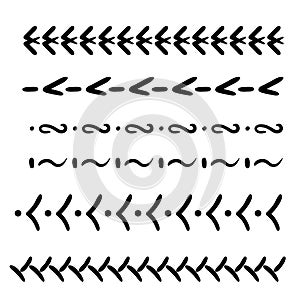 Hand drawn vector line border set and scribble design element.