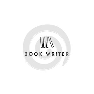 Hand drawn vector logo template with books. Publishing, writing and copywrite theme.