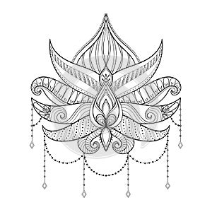 Hand drawn vector Lotus flower illustration, ornamental ethnic p